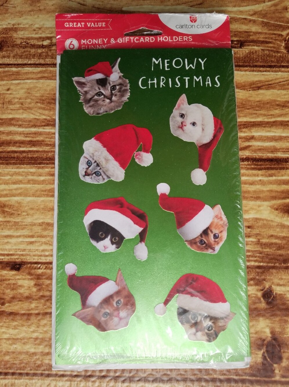NWT Carlton Cards Meowy Christmas Cat Gift Card Money Holders 6 Count